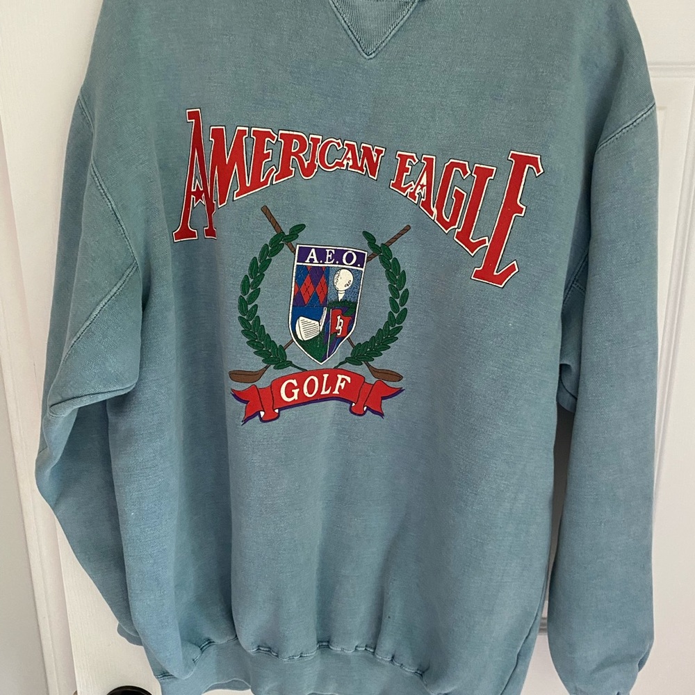 American Eagle Outfitters Men's Teal Crewneck Sweater